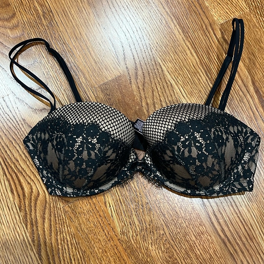Victoria’s Secret black and nude lace, push-up bra size 34C